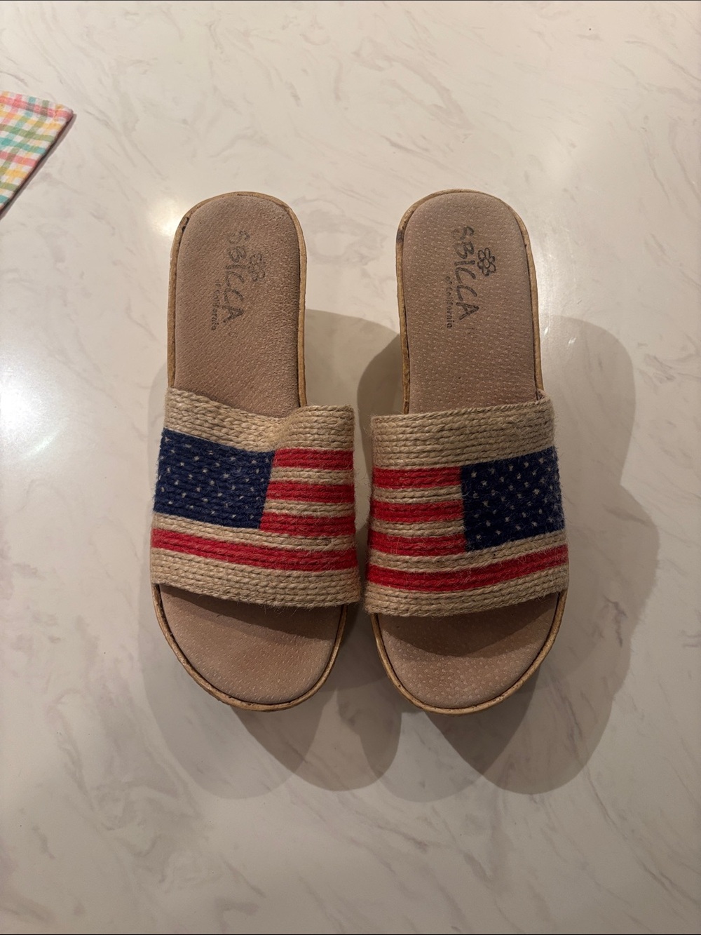 Sbicca of California Slide Sandals in American Flag Red, White & Blue